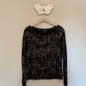 Rock & Republic Shirt Black and Gold Long Sleeve Pattern Small